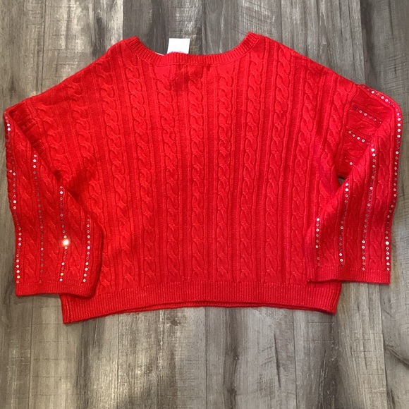 Adyson Parker NWT Pullover Sweater Racing Red Silver Sequins  Size Large - Picture 9 of 13